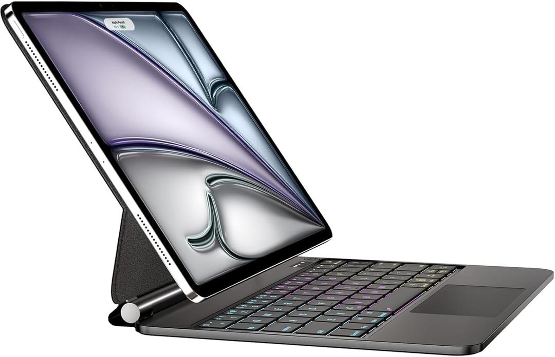 Magic-Style Keyboard Case for iPad Air 13" M4/M3/M2 (2026-2024) & iPad Pro 12.9" 3rd-6th Gen  Floating Magnetic Stand, Rainbow Backlit & Multi-Touch Trackpad - Black