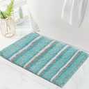 Water-Absorbent & Machine Washable Bathroom Rugs Non Slip Backing, Size: 17"X24" | Thick Plush Luxurious Shaggy Mat with Cushioned Feel Underfoot, Striped Pattern Aqua Blue Color