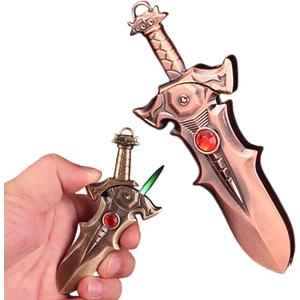 Cool Stuff Dragons Swords Metal Custom Lighter, Unique Gifts for Men Fireplace Candles Camping BBQ,Reusable & Inflatable Torch Lighters, Suitable for Boys & Men(No Gas)(Red Copper)