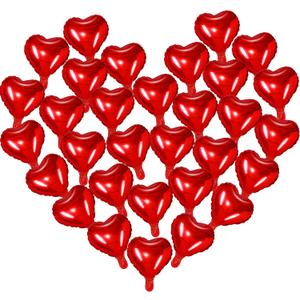 Raiten 100 Pcs Heart Foil Balloons 10 Inch Heart Romantic Love Shaped Balloons Valentine Decorations for Valentine's Day Wedding Proposal Birthday Party(Red)