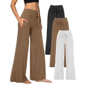 Showitty 3 Pack Women's Wide Leg Pants with Pockets, Casual Loose Pajama Palazzo Trousers Sweatpants for Yoga Lounge M