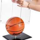 Noamus Basketball Display Case, Clear Acrylic Football Holder with Black Stand, UV Protected Soccer Ball Countertop Cube Box for Sport Collectibles, Autographed Souvenirs, Watch The Video to Assemble