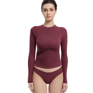 Long Sleeve Shirts for Women Crewneck Basic Tees T Shirts Fitted Crop Tops Y2k Going Out Tops (Pomegranate Red, Large)