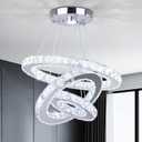3-Ring Crystal LED Chandelier Modern Ring Pendant Light,47W Cool White (4500K-6000K) K9 Crystal&Stainless Steel, Adjustable Height for Dining Room Kitchen Island Living Room Foyer, 20/30/40