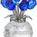 Blue Rose Flower Crystal Figurine with Vase, Bouquet Flowers Ornament Gifts for Wife Girlfriend Women , Handmade Crystal Flower Collectible Home Table Decor for Valentine's Day Wedding Anniversary