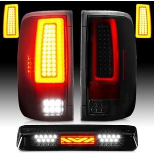 LED Tail Lights Assembly + 3rd Third Brake Cargo Lamp Compatible with 2004-2008 Ford F-150 F150 Pickup [Factory Halogen Type] Fleetside Styleside Rear Taillight, 3 Pcs, Smoked Lens