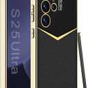 Leather Case for Samsung Galaxy S25 Ultra with Electroplated Frame, Vintage Luxury PU Non-Slip Grip Shockproof Full Body Protective Cover Phone Cases for Samsung Galaxy S25 Ultra 5G (Black)