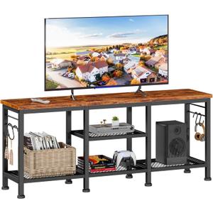 Furologee TV Stand for TVs up to 55 Inch, Entertainment Center with Open Storage Shelves, Media Console Table with Soundbar Shelf for Living Room, Bedroom, Rustic Brown