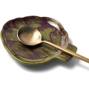 2 x Green Artichoke Dish: Spoon Rest, Sponge Holder, Soy Sauce Dish - Farmhouse Kitchen Decor & Accessories, Perfect Gifts for Women, Mom Birthday Gifts, Housewarming Gifts, Cottage Core Decor