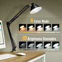 Led Desk Lamp for Home Office - Swing Arm Desk Lamp with Clamp - Architect Adjustable Gooseneck Table Lamp with 5 Color Modes & 10 Brightness for Reading Working Drafting (Black)