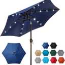 Blissun 7.5 ft Solar Umbrella, 18 LED Lighted Patio Umbrella, Table Market Umbrella (Navy Blue)