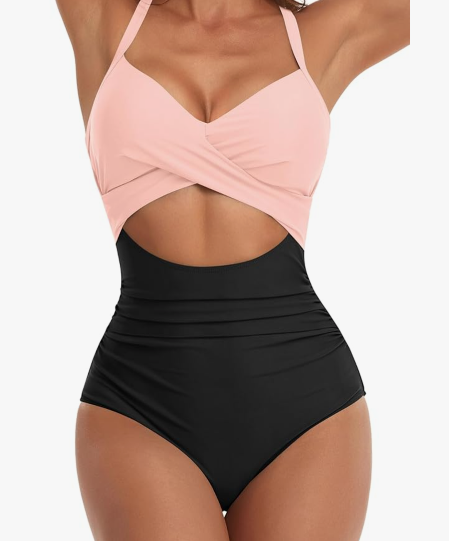 Eomenie Women's One Piece Swimsuits Tummy Control Cutout High Waisted Bathing Suit Wrap Tie Back 1 Piece Swimsuit M