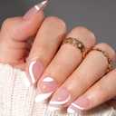 White French Tip Press on Nails Maigitur Medium Almond French Nail Tips Pink Bed 120Pcs Gel Nail Tips Swirl Strip Press on Nails in 15 Sizes Reusable Fake Nails for Women Girls Manicure