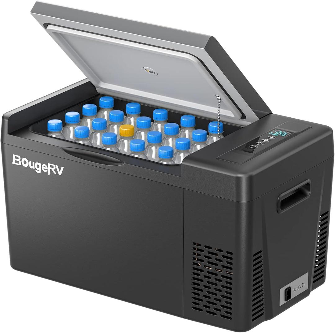 BougeRV 12 Volt Refrigerator 12V Car Fridge 23 Quart Portable Freezer Compressor Cooler 12/24V DC 110~240V AC for Truck Van RV SUV Boat Travel Camping Road Trips Tailgating -8~50 (Black)