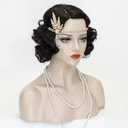 Wiggy Mermaid Black Finger Wave Wig 1920s Flapper Wigs with Headband Necklace Gloves Accessories for Roaring 20s 30s Costume Party