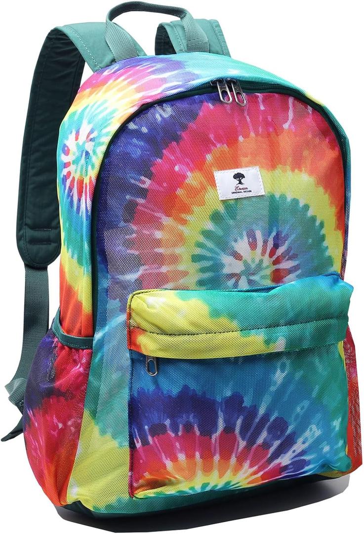 ESVAN Original Print Mesh Backpack Semi-Transparent Sackpack See Through Beach Bag Daypack Multi-Purpose Women Men Unisex