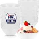 BUCLA 50Pack White Plastic Small Bowls - 8oz Disposable Ice Cream/Salsa/Dipping/Dessert/Sauce/Small Serving Bowls for Party