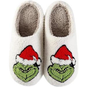 Christmas Santa Reindeer Slippers - Soft Plush Fuzzy Cozy House Slippers for Women Men Indoor Outdoor Shoes (7.5-8.5 Women/6.5-7 Men)