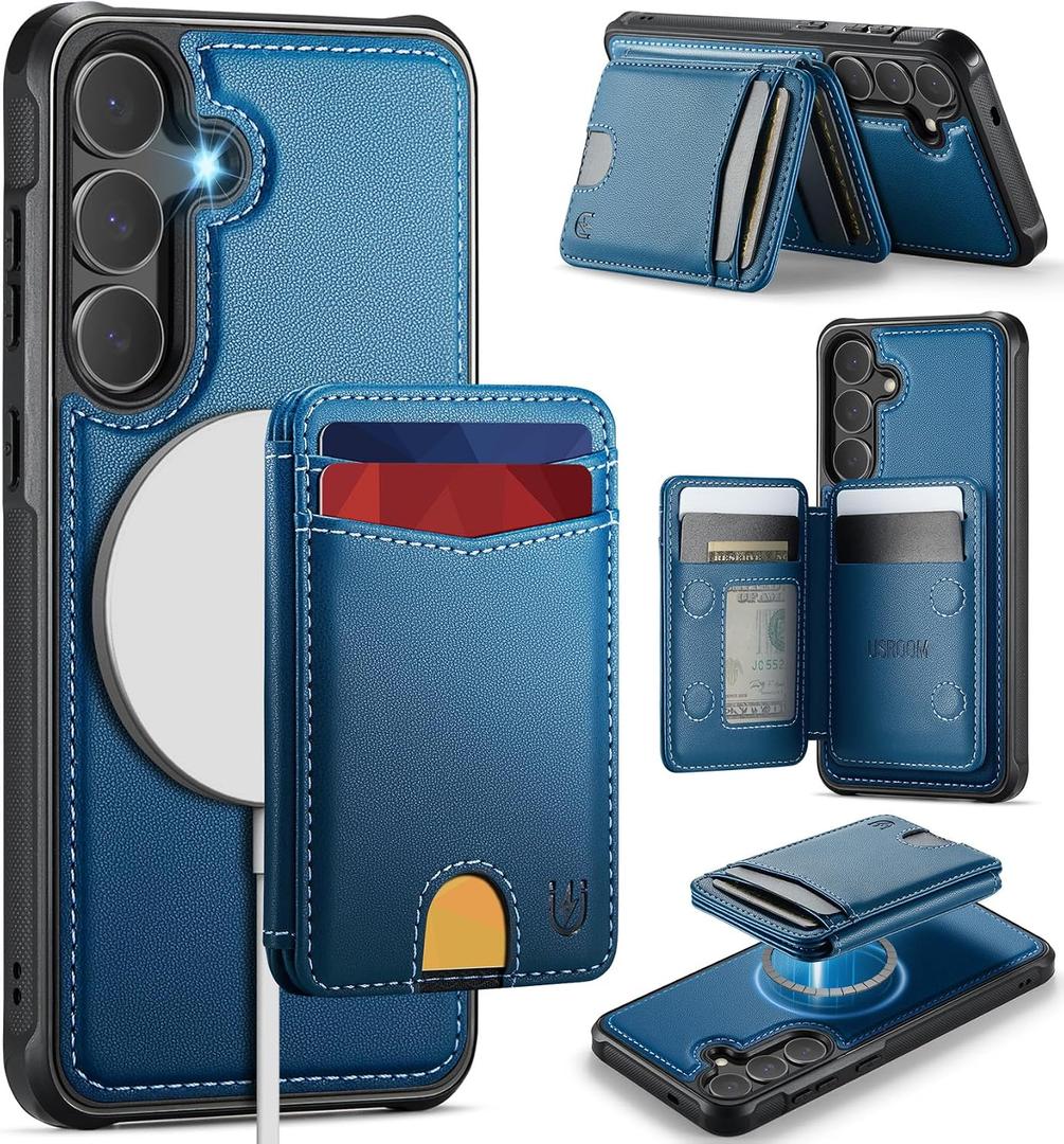 for Samsung Galaxy S25 Case Wallet Compatible with Magsafe, RFID Blocking Magnetic Card Holder 2 in 1 Detachable Kickstand Shockproof Phone Case for Galaxy S25 6.2" Blue