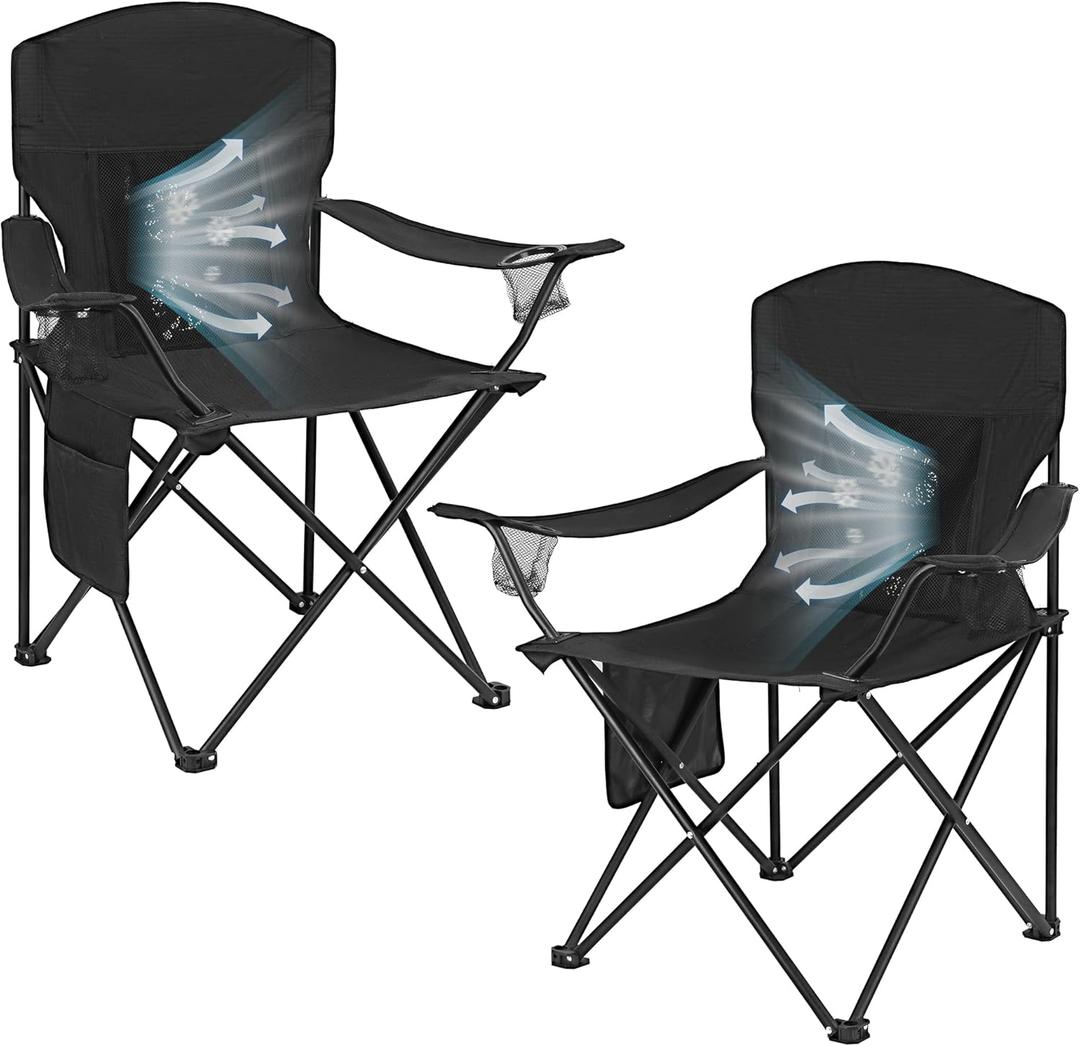 2 Pack Camping Chairs with Fan, Lightweight Camp Chair 300LBS Portable Foldable Chairs for Adults & Teens, Compact with Carry Bag for Camping, Beach, Picnics, Outdoor (Large)