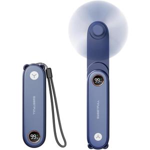 SWEETFULL Portable Handheld Mini Fan with LED Display, 3-in-1 Personal Foldable USB Rechargeable Hand Held Fan & Flashlight for Travel, Lash Eyelash, Cute Small Pocket for Women, Girls (Blue)