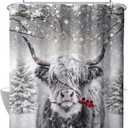 Highland Cow Shower Curtain Winter Rustic Bull Portrait Snowflake Christmas Trees Gray Shower Curtains for Bathroom 72 x72 Inch Xmas Berry Western Country Cattle Restroom Set with 12 Hooks