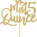 Mis Quince Gold Glitter Cake Topper, 15th Birthday Decorations, Feliz 15 Años, Cheers to 15 Years,