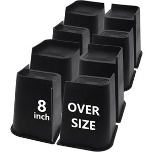 Bed Risers 8 inch Heavy Duty, 8 Pack Oversized Furniture Risers | Black Bed Lifts Risers for Table, Chair, Couch, Desk, Bed Frame Risers Supports Up to 6,500 Lbs