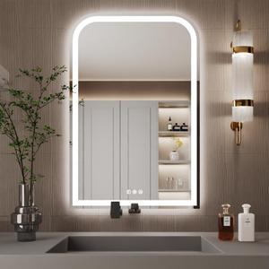 Mirror with Lights 24x36 inch, led Wall Mirror, Anti-Fog, Stepless Dimmable,3 Color Temperature Vanity Mirror, UL Listed