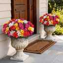 2 x 8 Bundles Artificial Camellia for Front Door Outside - Faux UV Resistant Real Looking Camellia Flowers Fake Silk Bouquets Plants for Garden Window Farmhouse Home Spring Summer Decor (Mixed Color)