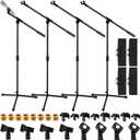 Relaxweex 4 Sets Mic Stand Adjustable Boom Arm Microphone Stand with Tripod Base Boom Microphone Stands Height Adjustable 32.7-90.5 Inch with Mic Clips 3/8"-5/8" Adapter for Singing Performance Stage