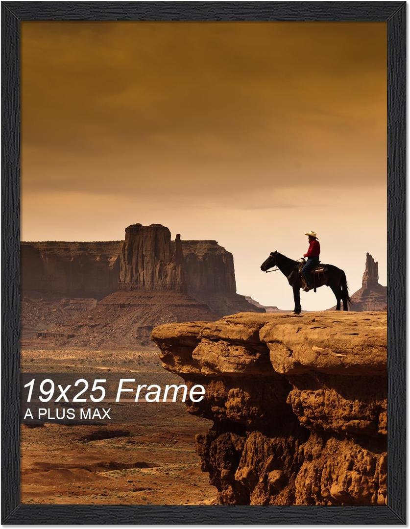 A PLUS MAX 19x25 Picture Frame, Black Engineered Wood Frame for 19 x 25 Inch Picture Poster Photo, Light Weight 19 by 25 Frame with Wood-grain for Wall - 1 Pack/Black/19 x25