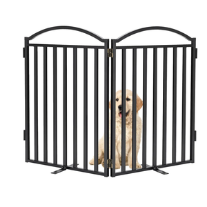Malier Metal Freestanding Dog Gates, 32'' Height Outdoor Indoor Dog Fences, 48'' Extra Wide Pet Gate, Foldable Puppy Free Standind Tall Pet Gate for Stairs, Hallways, Doorways, Yard (Black 2 Panels