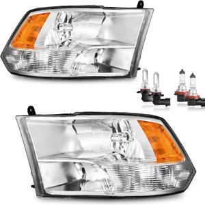 Headlights for 2009-2018 Dodge Ram 1500, for 2010-2018 Dodge Ram 2500 3500 with High/Low beam Bulbs, Driver & Passenger Side(ONLY fit Quad-Hole Single Headlight)
