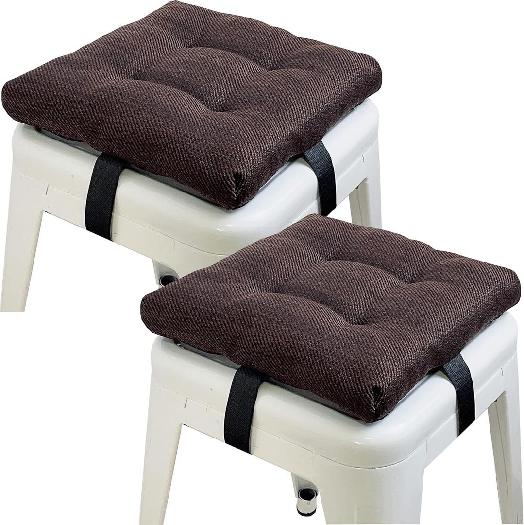 HFCNMY Bar Stool Cushions Square, 2 Pack Thick Square Seat Cushion Bar Stool Covers Kitchen Dining Chair Pads Padding with Ties Removable 12 in Coffee