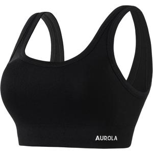 AUROLA Power Sports Bras for Women - Push Up Workout Bra Square Neck Yoga Bra Padded Low Impact Gym Bra Crop Top (Small, Black)