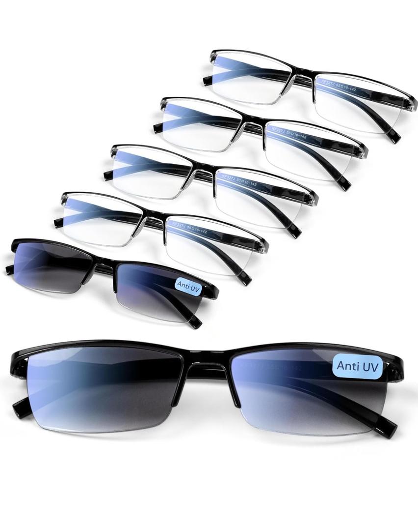 6 pack Executive Style Reading Glasses Men - Durable Readers with 99% Blue Light Blocking - Comfortable Fit with TR90 Frames +4.0