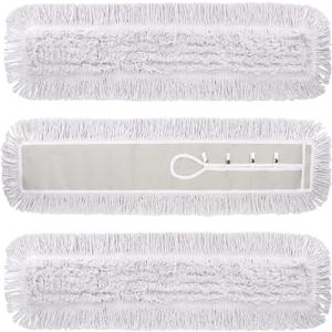 48 Inch Dust Mop Head: Replacement Medium Washable Commercial Mop Head Sweeper and Janitorial Replacement with Botton (White - 48 Inch, 3 Pack, Botton)