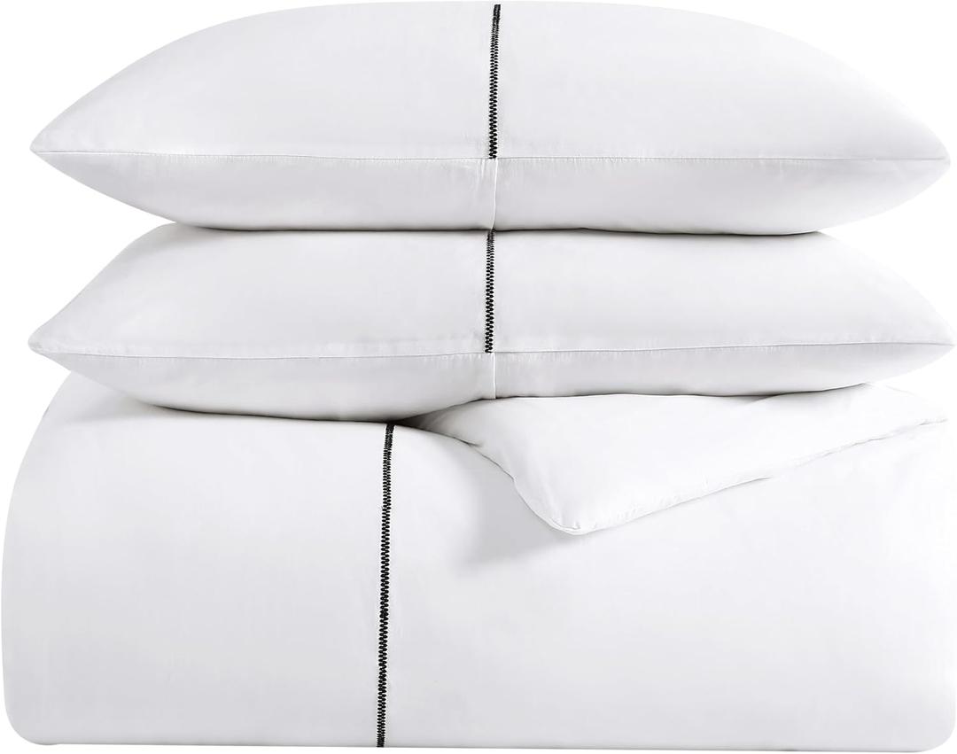 Vera Wang - King Comforter Set, Luxury Cotton Sateen Bedding Set with Matching Shams, Chic Room Essentials (Zig Zag White, King)
