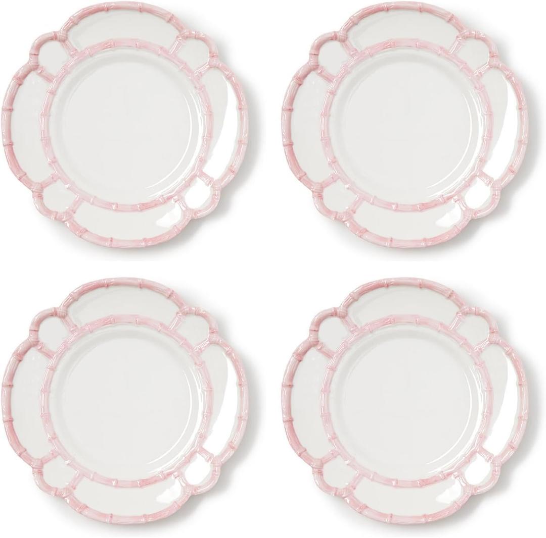 Two's Company Pink Bamboo Touch Dinner Plates, 11-Inch, Melamine, Set of 5