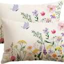 Artscope Spring Summer Floral Throw Pillow Covers 12x20 Inch Set of 2, Farmhouse Flower Butterfly Print Decorative Pillow Cases for Sofa Bed Room Home Decor- Flower B