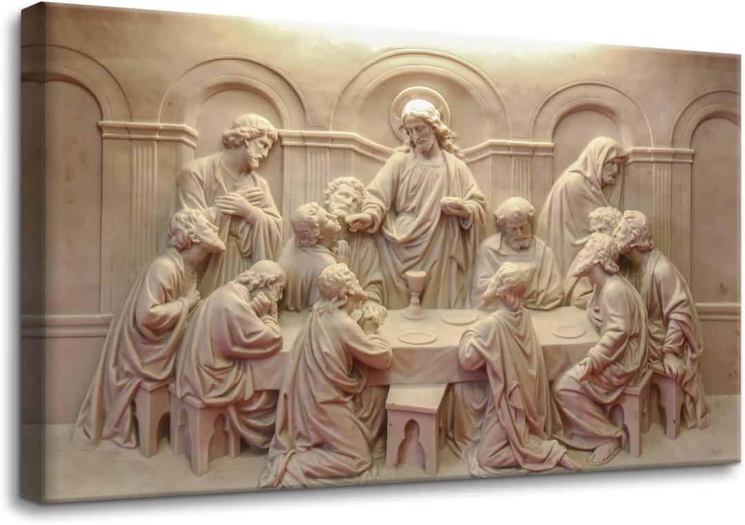 Pacimo Canvas Wall Art Prints Jesus 12 Apostles Wall Decor The Last Supper Sculpture Style Picture Painting Modern Artwork for Living Room Bedroom Office Home Decor Framed Ready to Hang 12"x18"