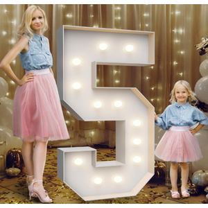 4FT Marquee Light Up Numbers 5,Party Decoration Large Marquee Light Up Letters with Weighted Water Bag, Pre-cut Foam Board Set Can Be Used for Birthdays, Weddings, Baby Anniversaries