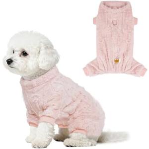 Topbuti Plush Dog Pajamas for for Small Dogs Cats, Dog Sweater with Leash Ring Ultra Soft Warm Pet Clothes Puppy Onesie Outfits Doggy Pjs Jumpsuit for Winter Christmas (Pink, Medium)