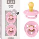 Bibs Pacifiers Color Collection, Set of 2 BPA-Free Latex Pacifiers Made in Europe, Round Nipple Baby Pacifier.