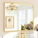 TETOTE Brushed Gold Frame Mirror for Bathroom Wall 42" x 36" Brushed Brass Beveled Rectangle Bathroom Vanity Mirror for Over Sink, Bedroom, Entryway, Living Room, Tempered Glass, Stronger Frame