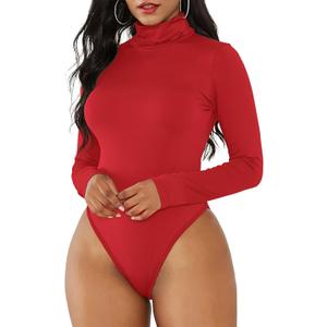 American Trends Bodysuit for Women Body Suit Long Sleeve Bodysuit Tops Turtleneck Leotards Shapewear (X-Large US:16-18, Red)