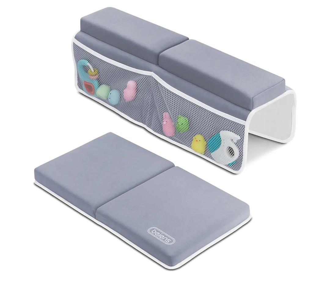 beiens Bath Kneeler and Elbow Rest Pad Set - 1.5'' Comfortable Baby Bath Kneeler Pads, Thick Quick Dry Kneeling Pad Support for Knee & Arm, Large Bathtub Mat with Toy Organizer for Happy Baby Bath Time