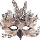 Halloween Black Feather Raven Masquerade Mask - Halloween Costume - Cosplay - Venetian - Mardi Gras - Crow Mask (White)