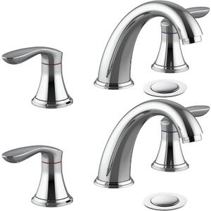Bathroom Sink Faucet, Faucet for Bathroom Sink, Widespread Chrome Bathroom Faucet 3 Hole with Stainless Steel Pop Up Drain and cUPC Lead-Free Hose - (Chrome 2 Packs)